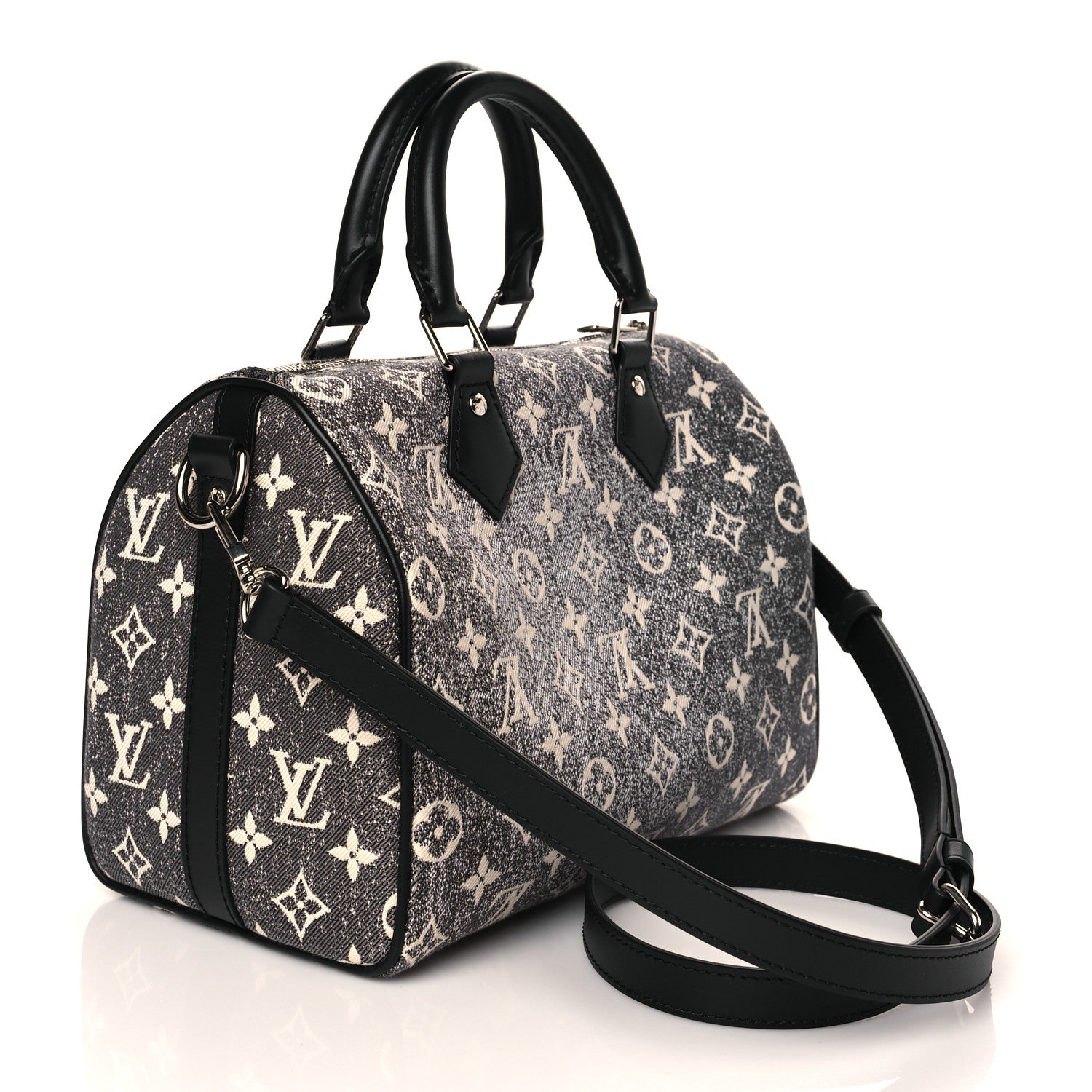 Louis Vuitton Denim Monogram Jacquard Speedy Bandouliere 25 Black 3 of 9