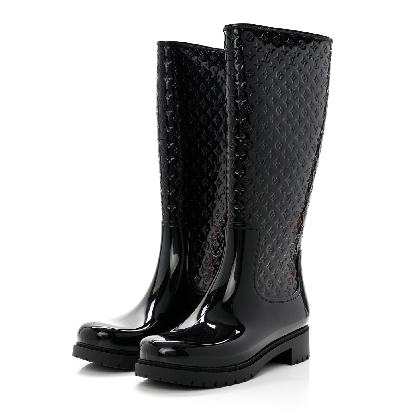 Rubber Embossed Monogram Splash Rain Boots 41 Black