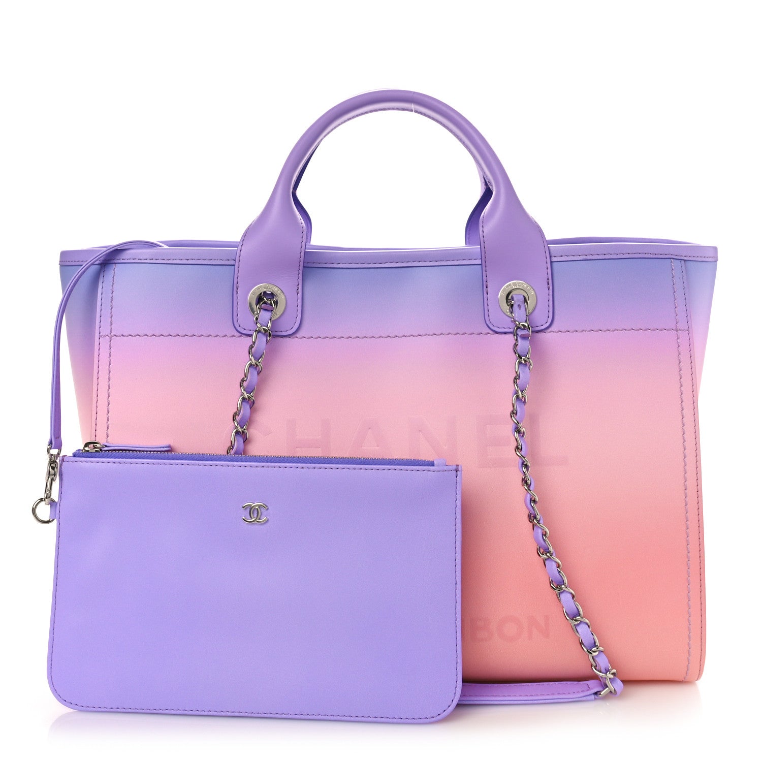 Chanel Shaded Calfskin Medium Deauville Tote Light Purple Pink Coral 1 of 11