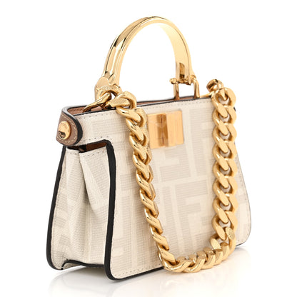 Fendi Glazed Fabric FF Bikini Girls Inlay Nano Peekaboo Maxi Handle Satchel Bianco Perla Multicolor 3 of 11