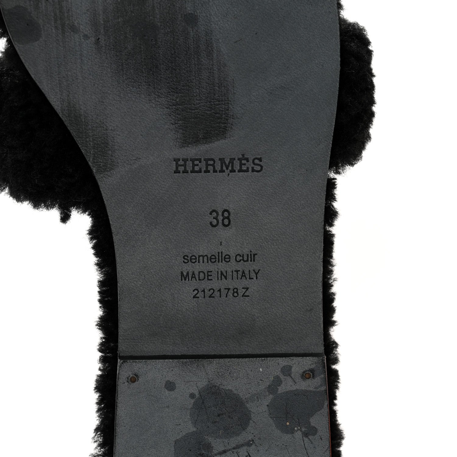 Hermes Woolskin Oran Sandals 38 Black 6 of 9