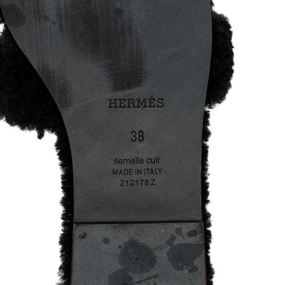 Hermes Woolskin Oran Sandals 38 Black 6 of 9
