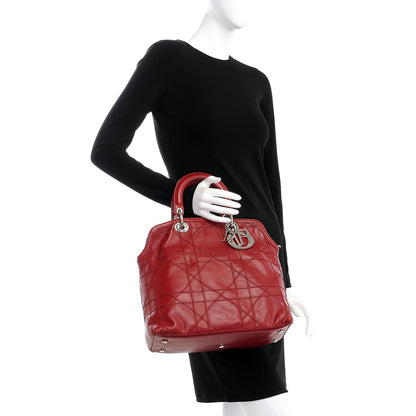 Christian Dior Lambskin Cannage Medium Granville Tote Red 3 of 12