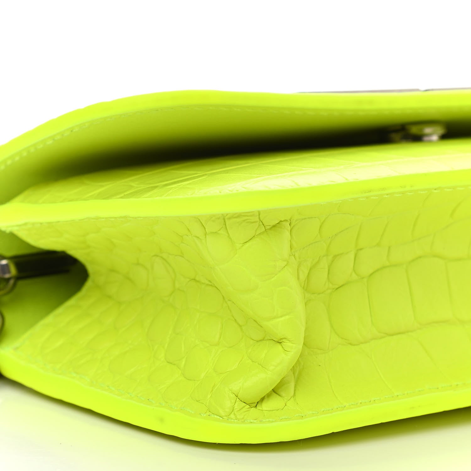 Balenciaga Extra Supple Calfskin Crocodile Embossed Gossip Wallet On Chain Fluo Yellow 8 of 9