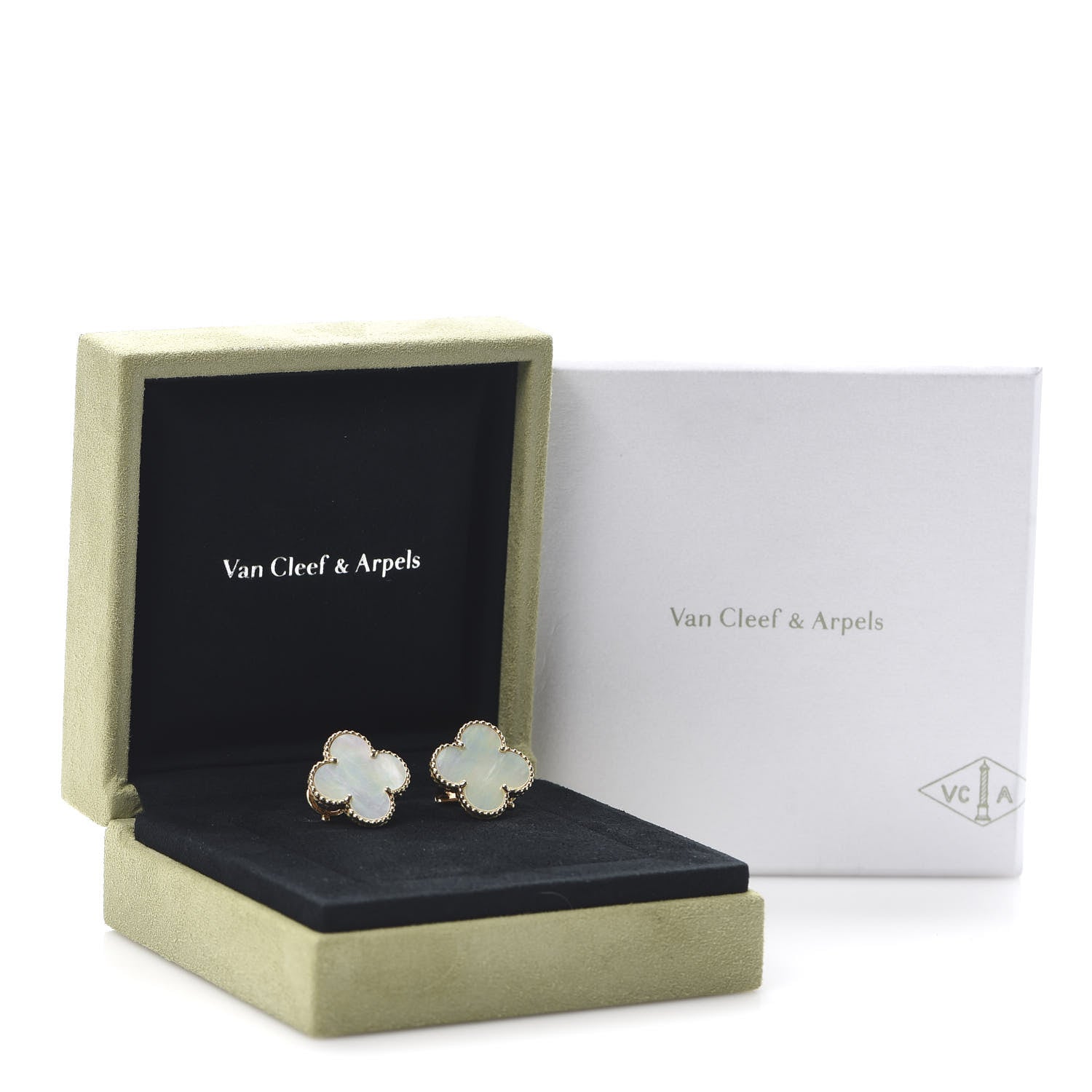 Van Cleef & Arpels 18K Yellow Gold Mother of Pearl Magic Alhambra Earrings 6 of 6
