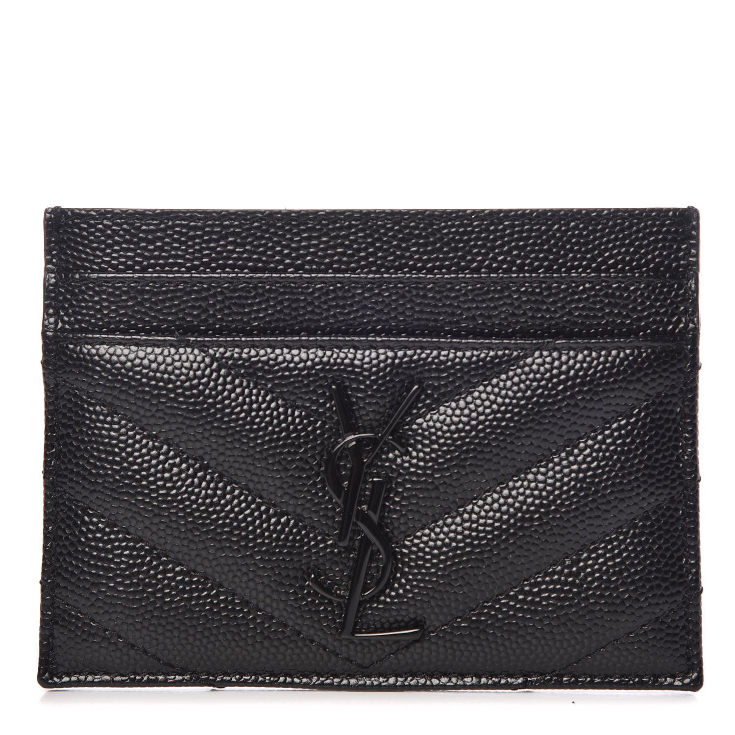 Saint Laurent Grain De Poudre Matelasse Chevron Monogram Credit Card Case Black 1 of 9
