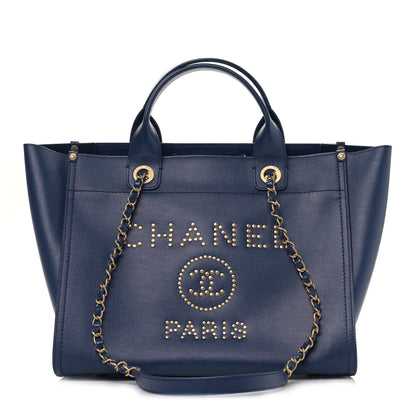 Chanel Caviar Small Studded Deauville Tote Navy 1 of 9