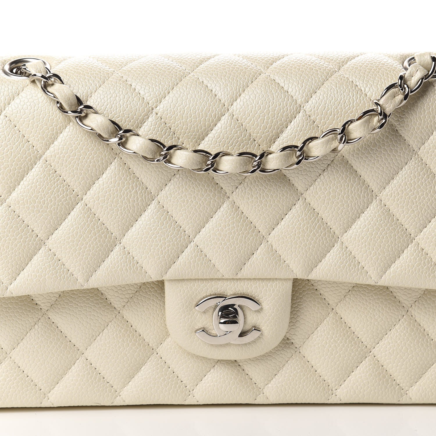 Chanel Caviar Quilted Medium Double Flap White 10 of 11