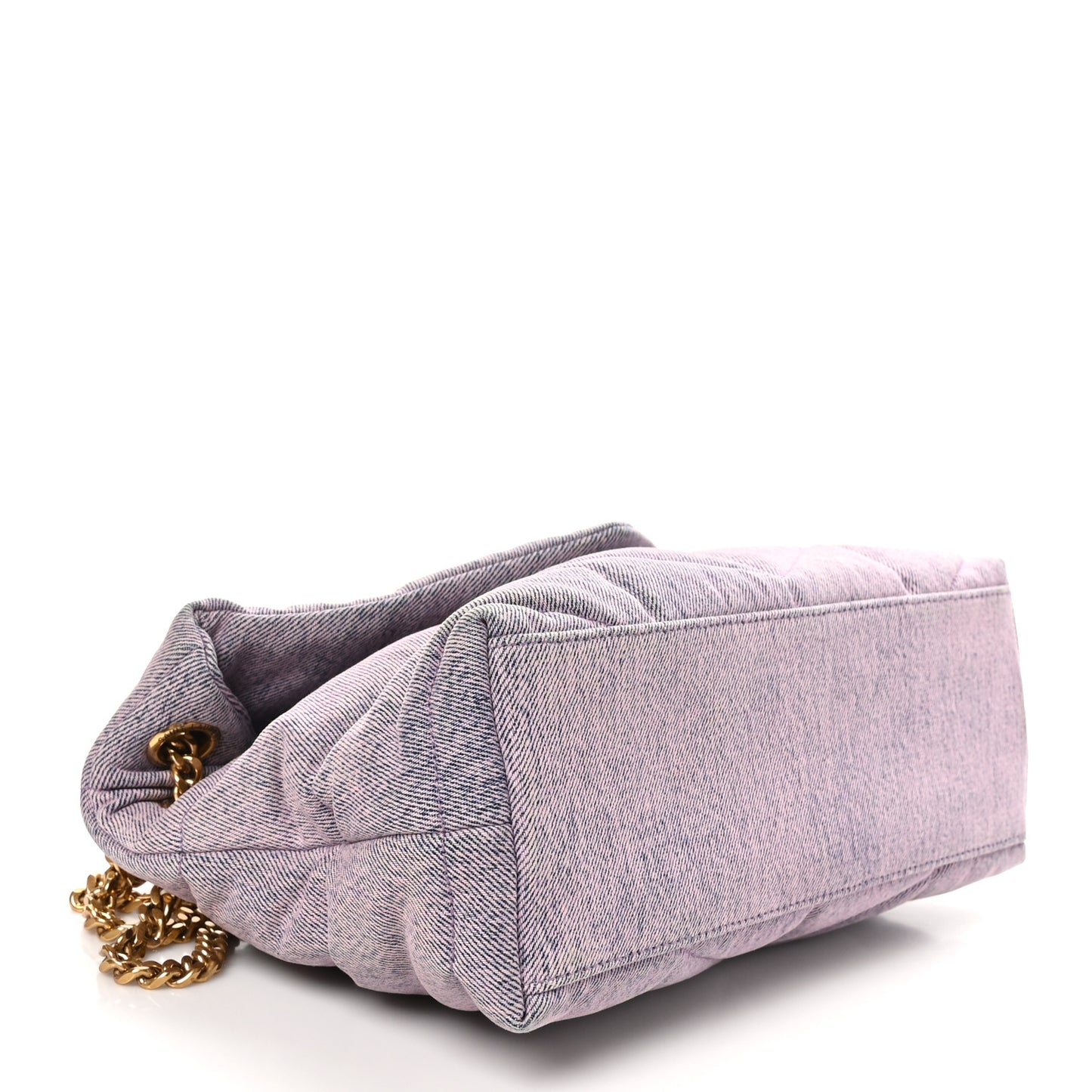 Denim Quilted Small Loulou Puffer Monogram Chain Satchel Bleached Lilac