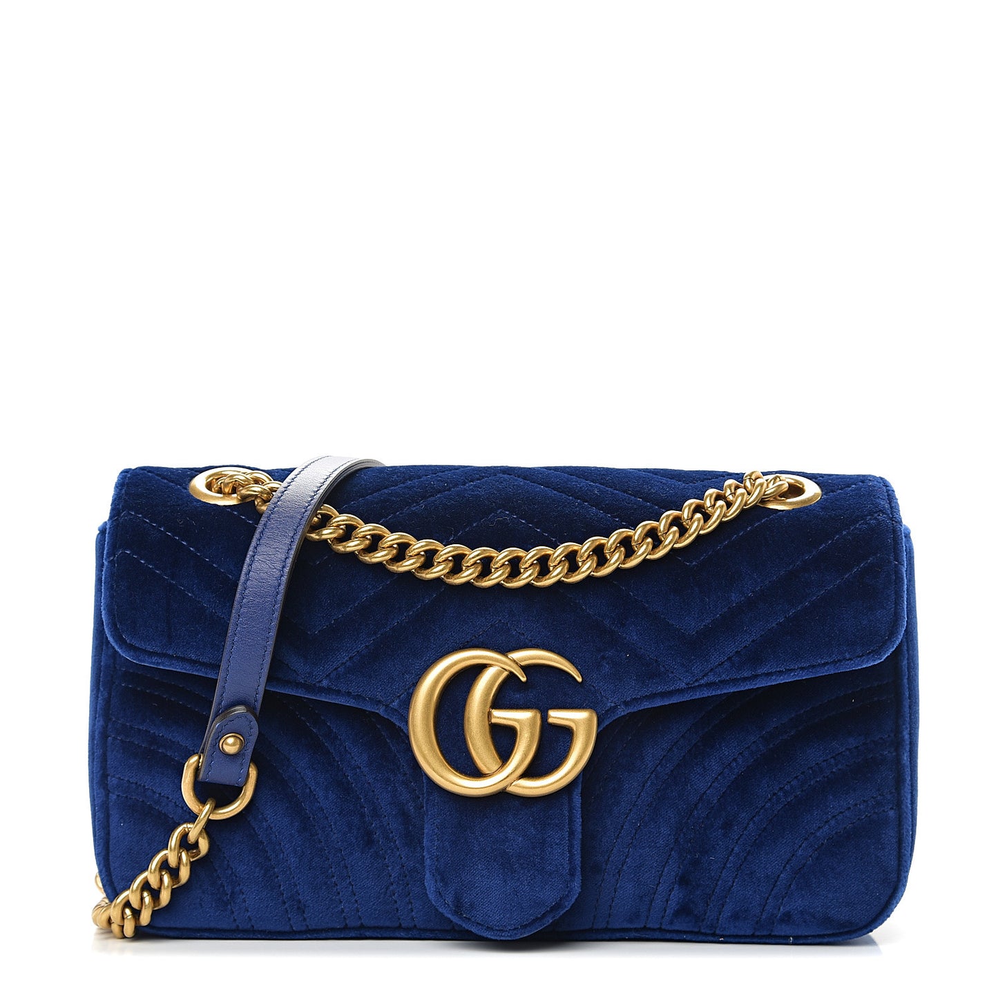 Velvet Matelasse Small GG Marmont Shoulder Bag Cobalt Blue