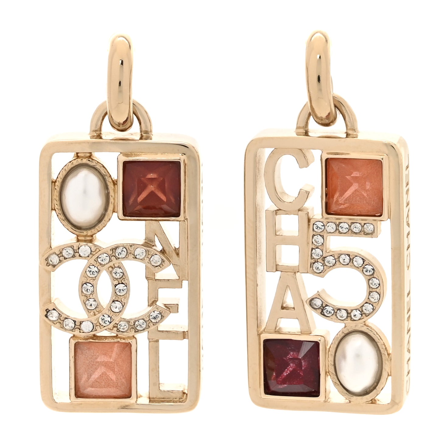 Pearl Crystal CC No 5 Pendant Drop Earrings Multicolor