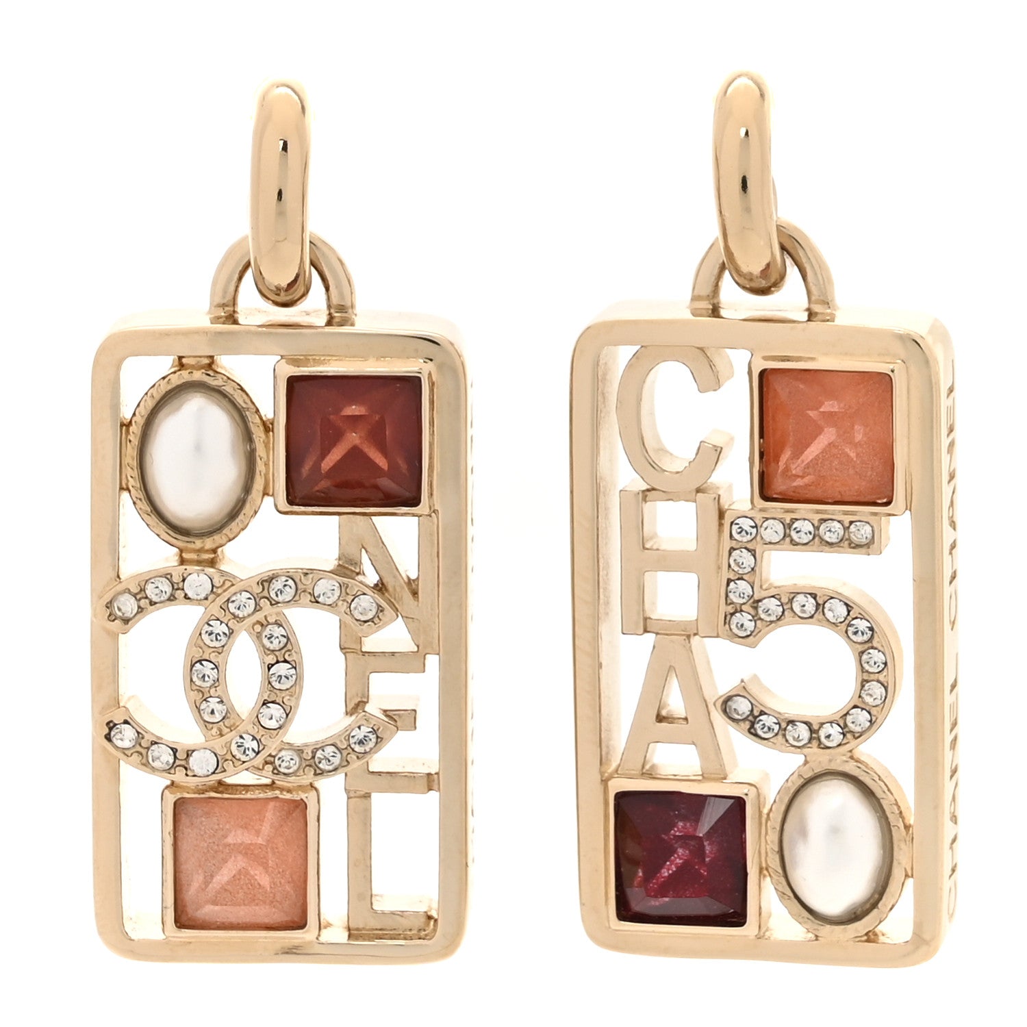 Chanel Pearl Crystal CC No 5 Pendant Drop Earrings Multicolor 1 of 7