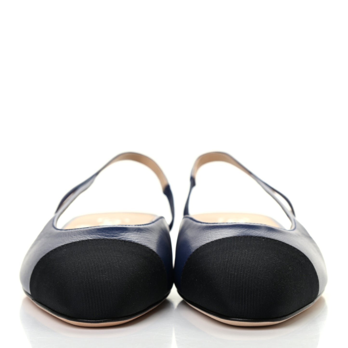 Lambskin Cap Toe CC Slingback Flats 36 Navy Black