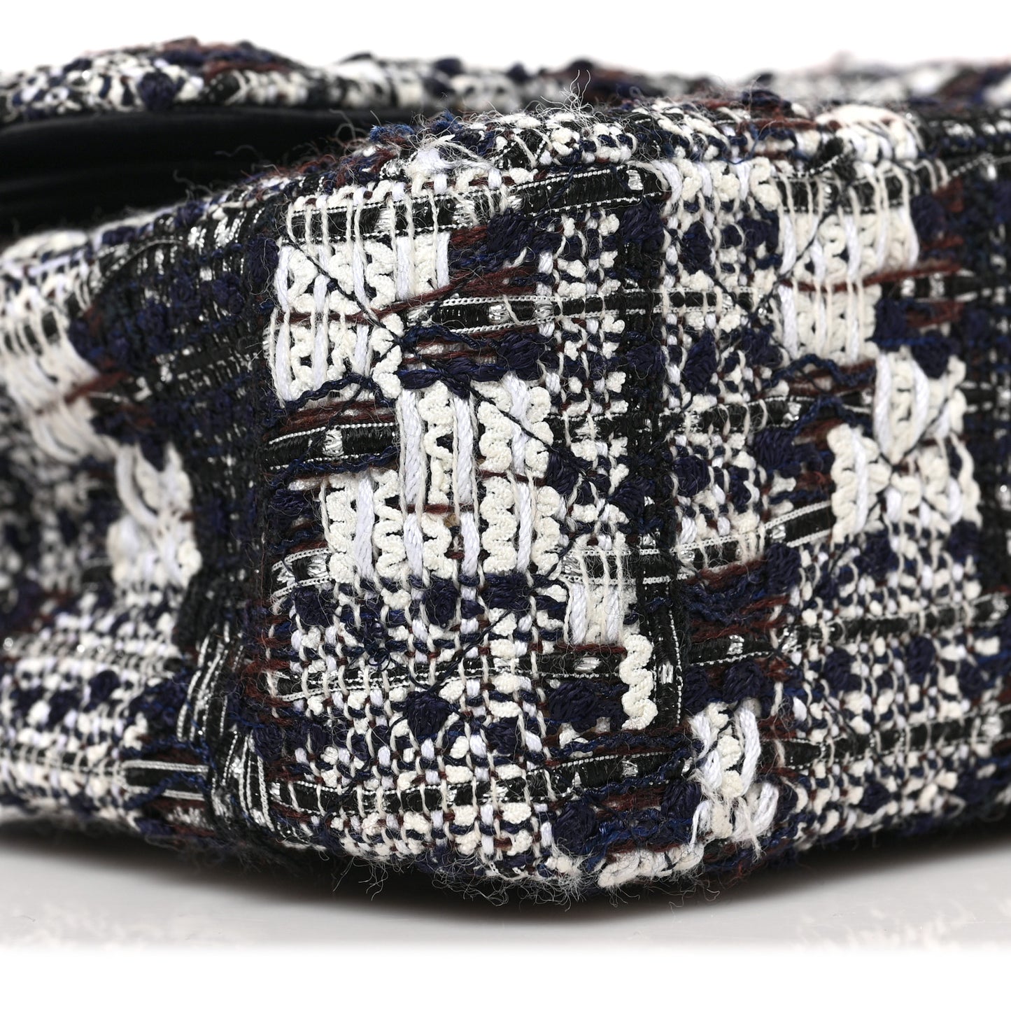 Tweed Quilted Medium Double Flap Black Ecru White