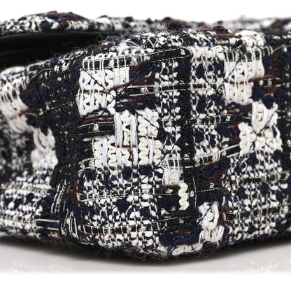 Chanel Tweed Quilted Medium Double Flap Black Ecru White 8 of 9