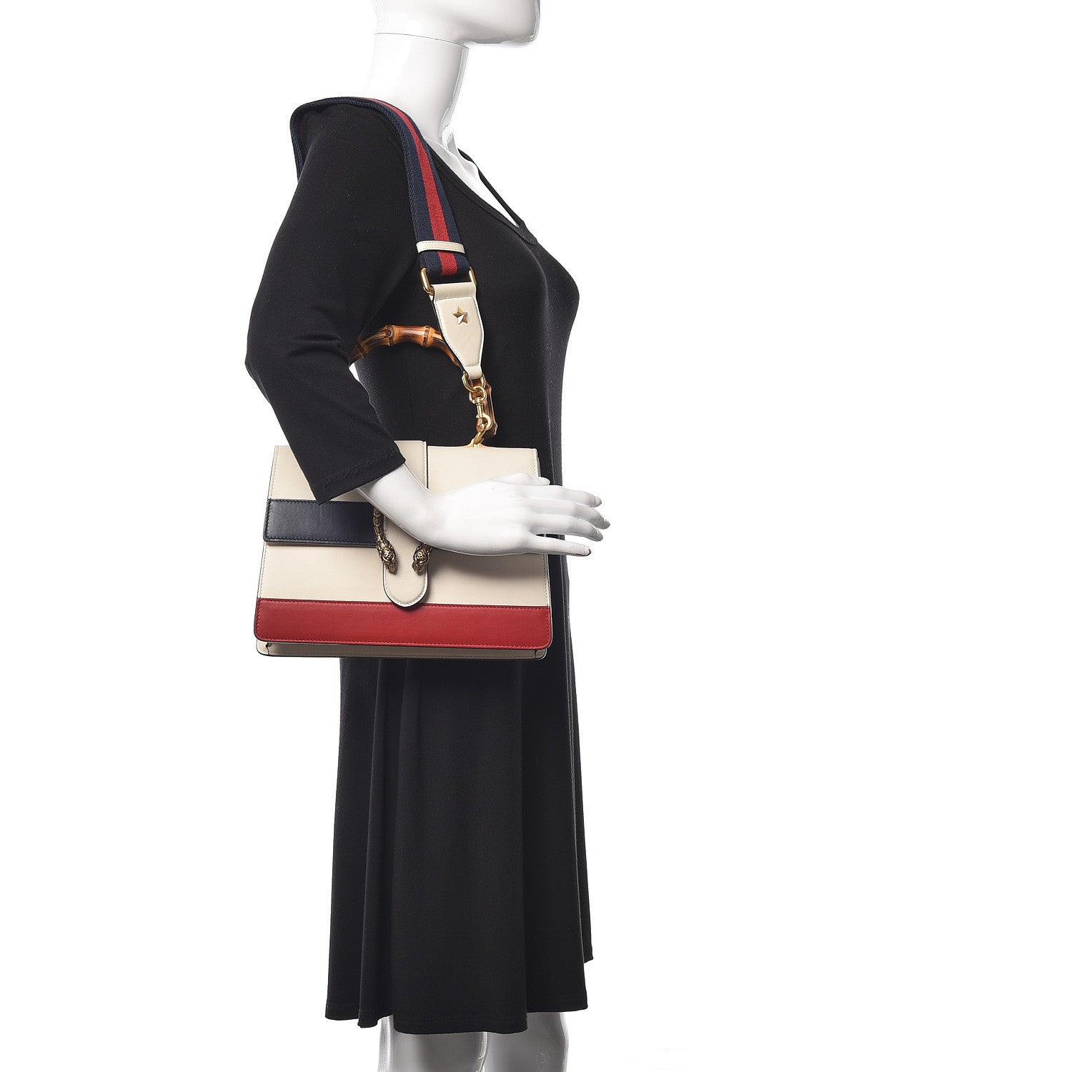 Gucci Calfskin Bamboo Web Medium Dionysus Top Handle Bag White Blue Hibiscus Red 2 of 13