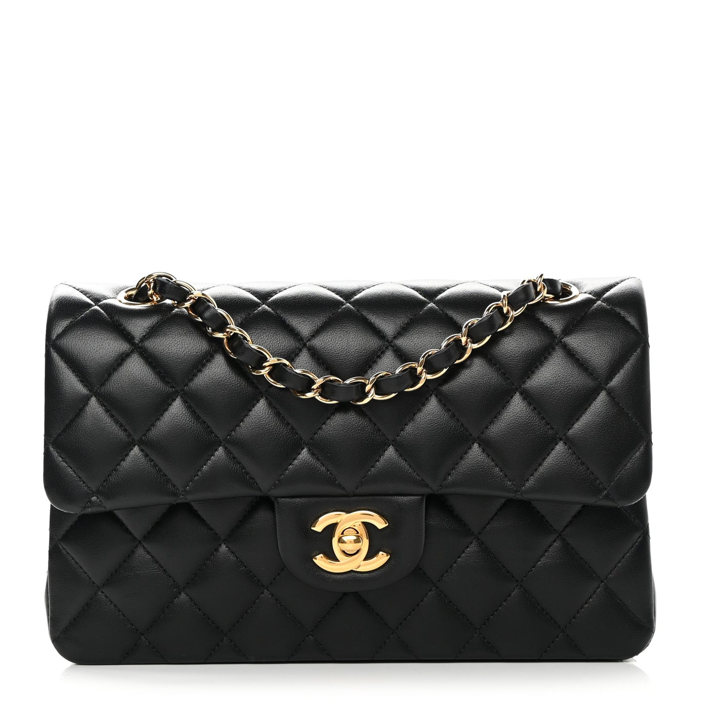 Lambskin Quilted Small Double Flap Black