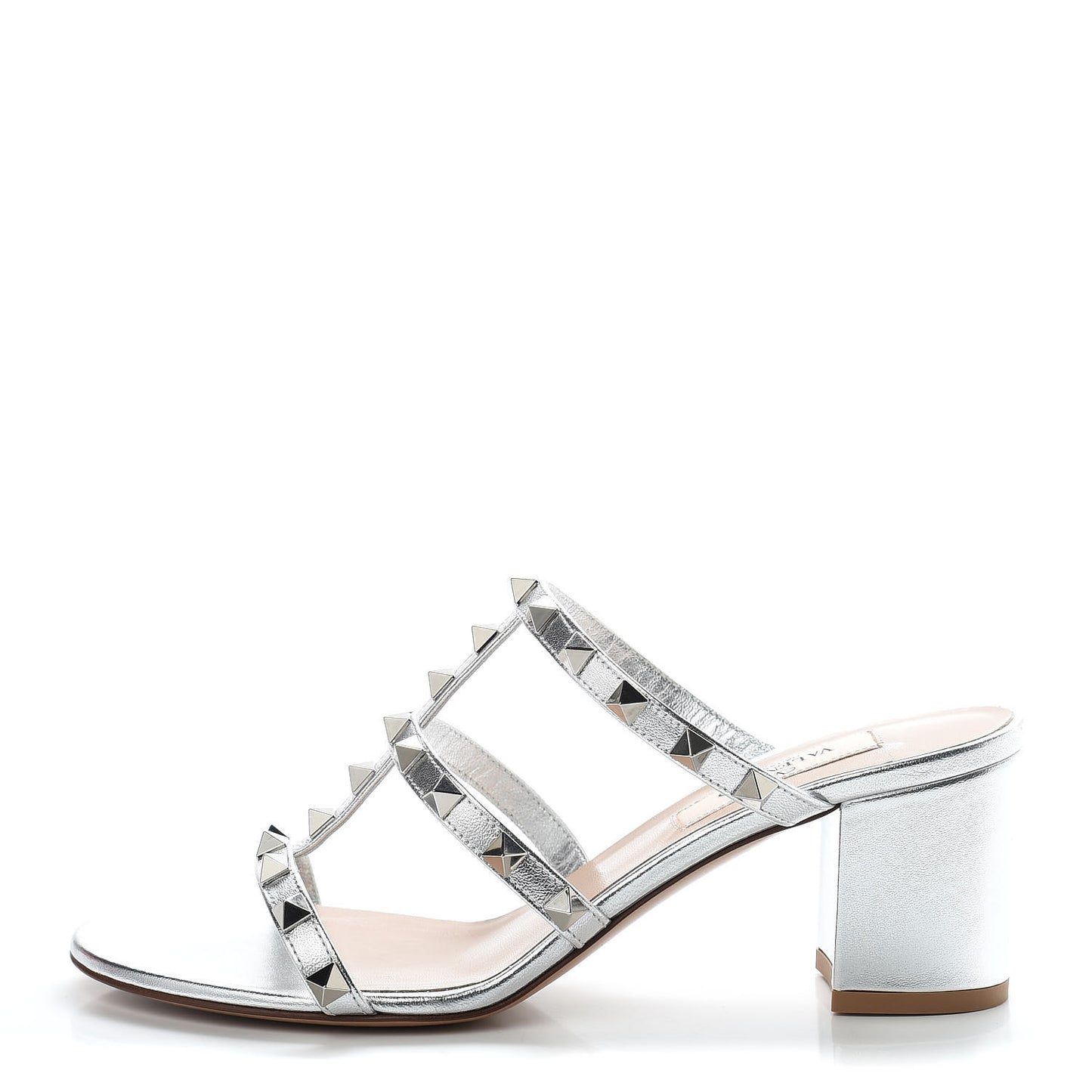 Metallic Nappa Rockstud 60mm Caged Slide Sandals 36.5 Silver
