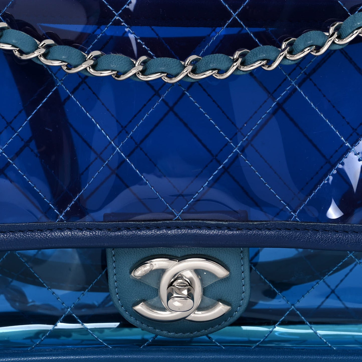 PVC Lambskin Stitched Medium Coco Splash Flap Blue