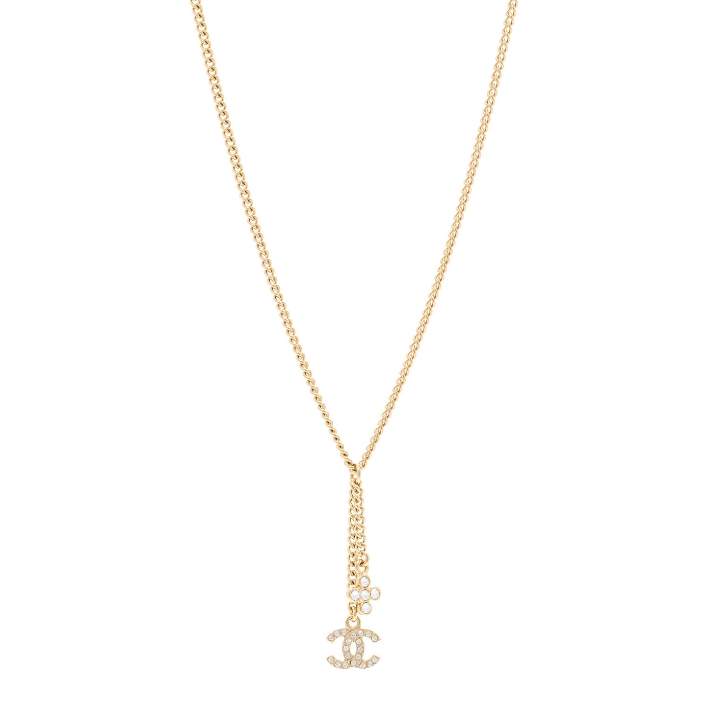 Crystal Flower CC Lariat Necklace Gold