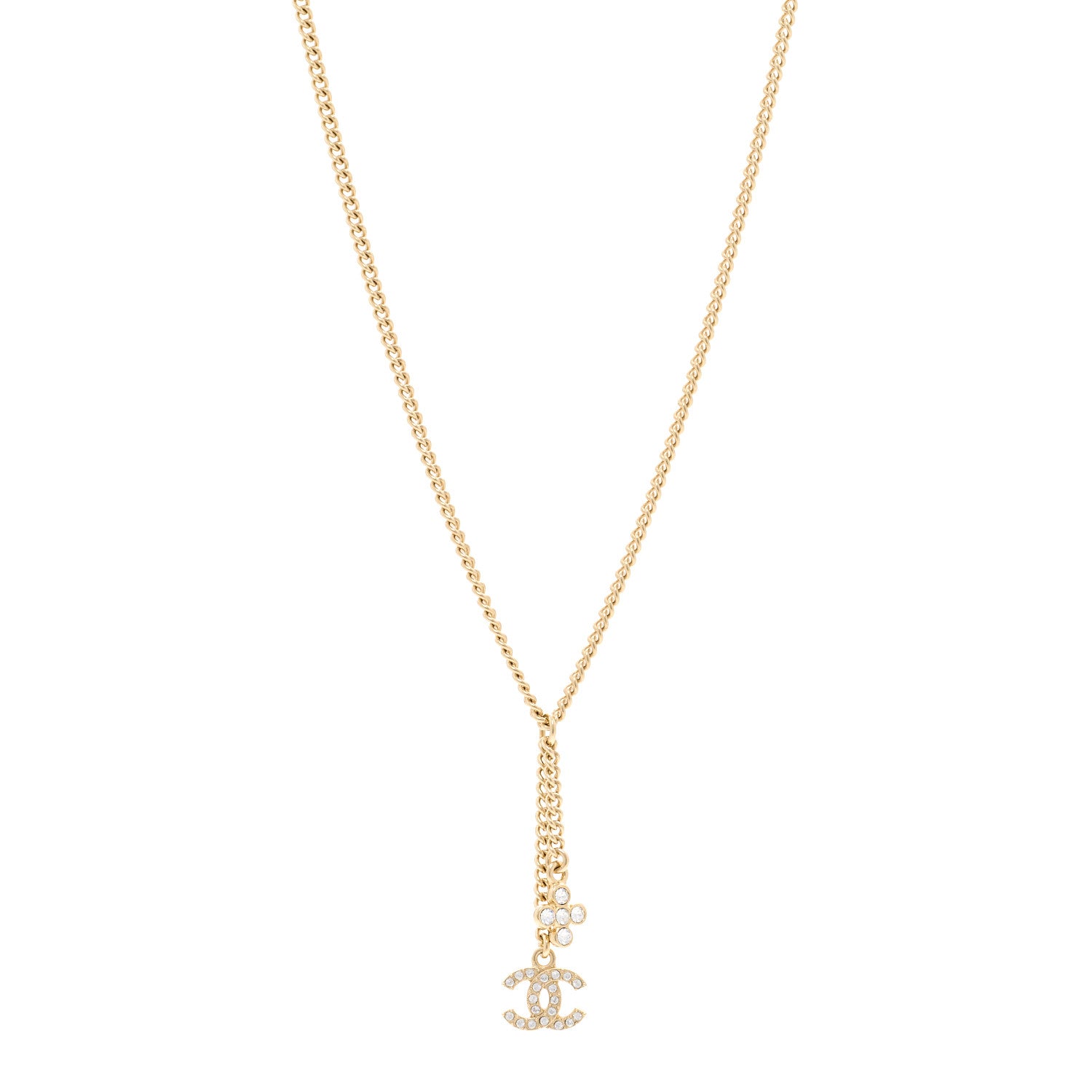 Chanel Crystal Flower CC Lariat Necklace Gold 1 of 6