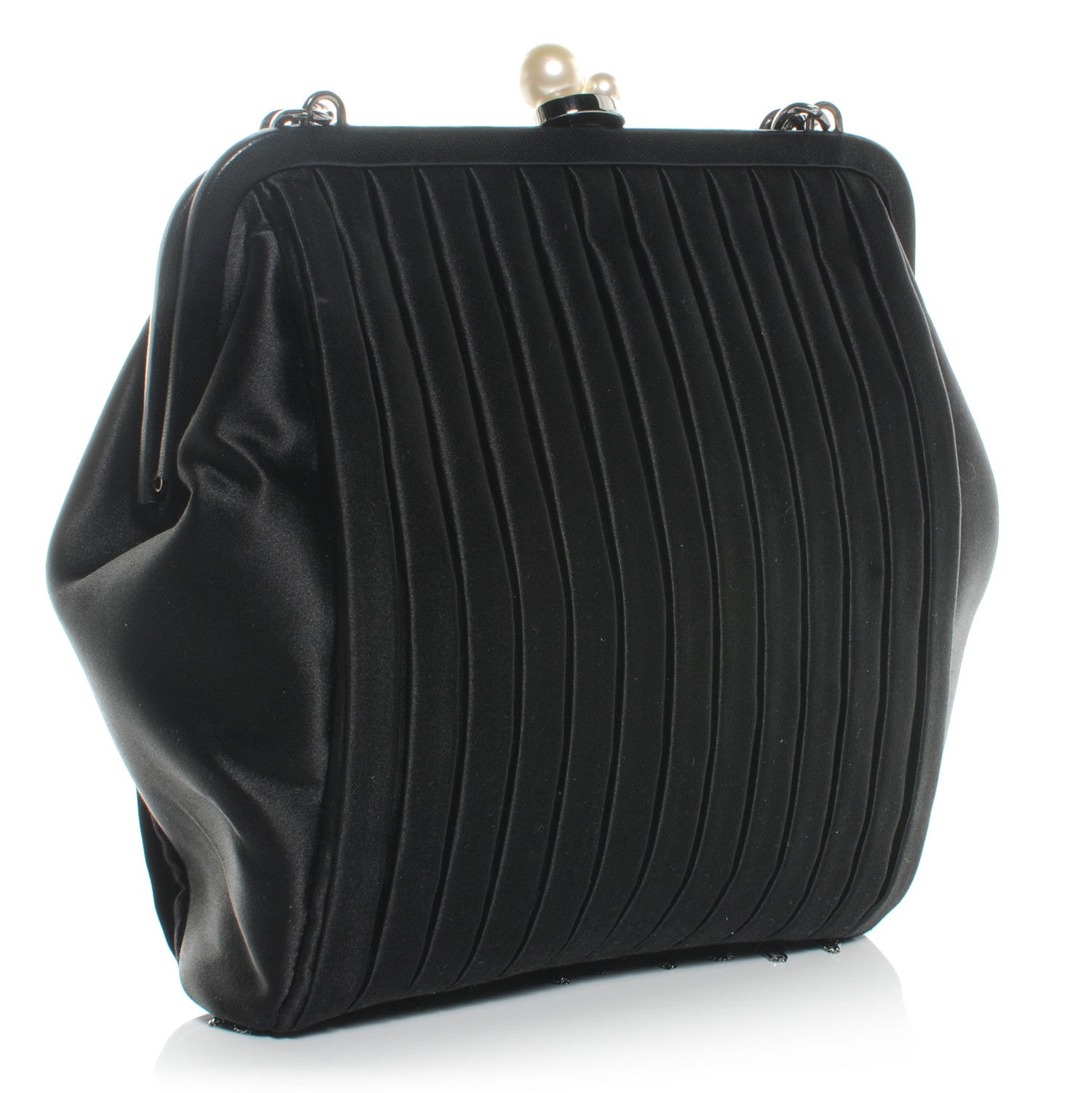 Chanel Satin Vertical Pleats Chain Fringe Evening Bag Black 2 of 9