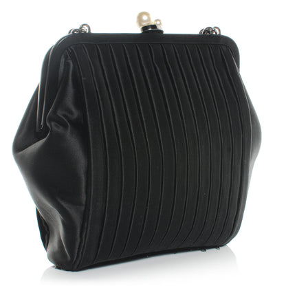 Chanel Satin Vertical Pleats Chain Fringe Evening Bag Black 2 of 9