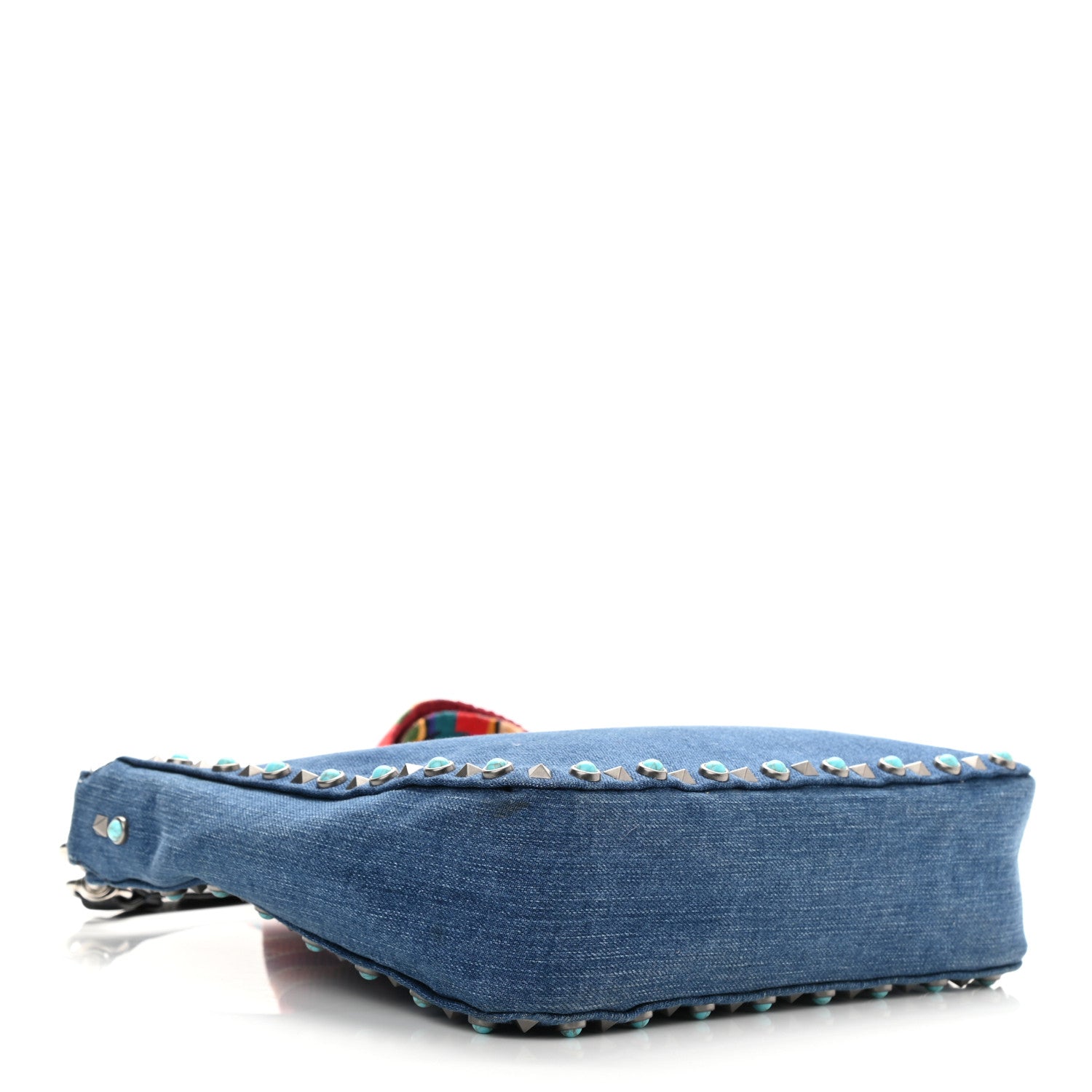 Valentino Garavani Denim Small Guitar Strap Rockstud Rolling Flip-Lock Messenger Bag Blue 4 of 7