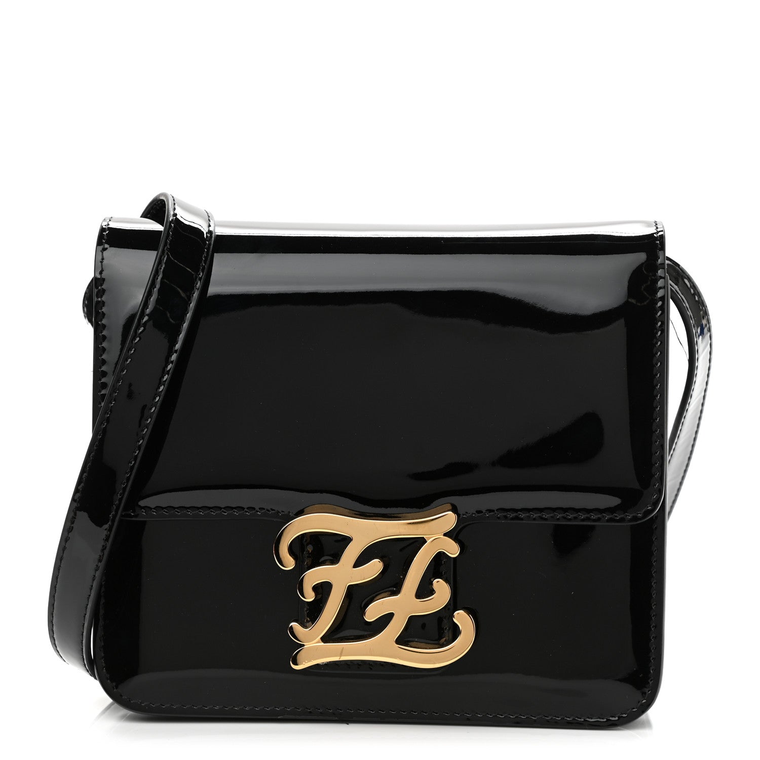 Fendi Vitello Vernice Mou Karligraphy Crossbody Bag Black 1 of 11