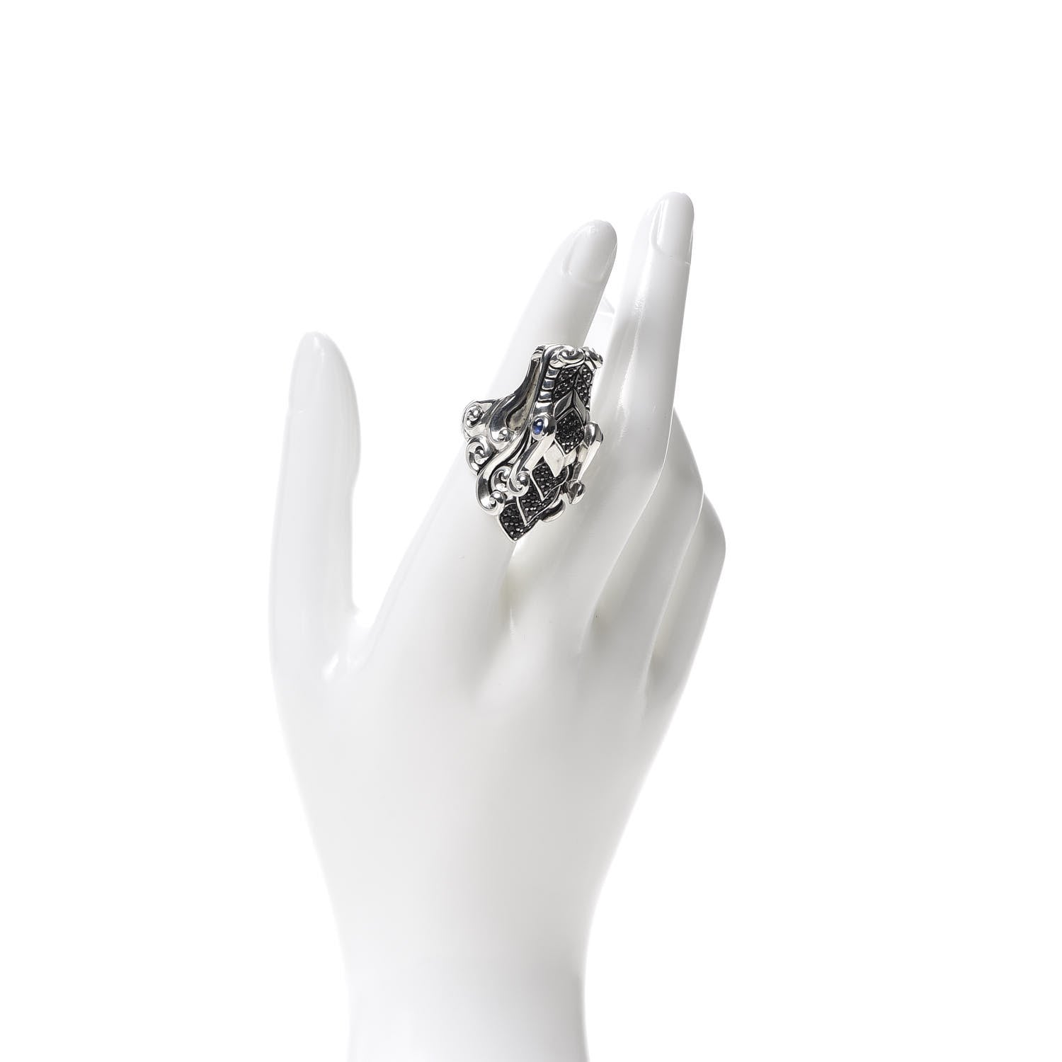 John Hardy Sterling Silver Black Spinel Sapphire Naga Head Ring 53 6.25 2 of 8
