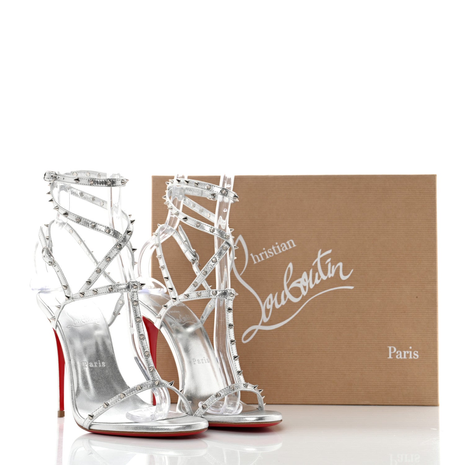 Christian Louboutin Nappa Bombina Spikes 100 Sandals 39 Silver 8 of 8