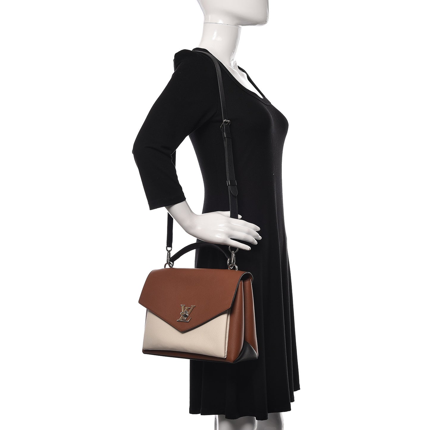 Soft Calfskin My Lockme Top Handle Caramel Creme Black