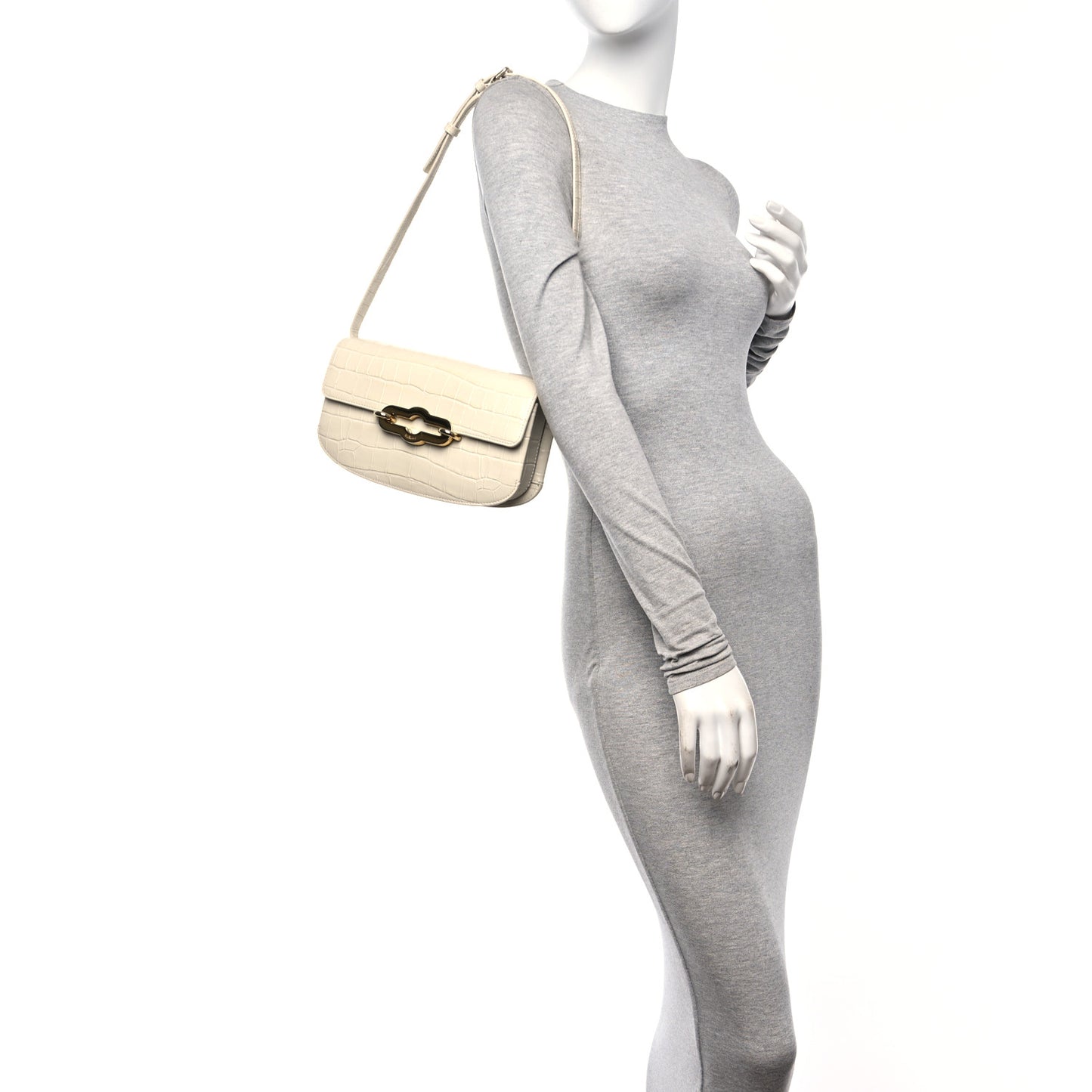 Shiny Calfskin Crocodile Print East West Pimlico Satchel Eggshell