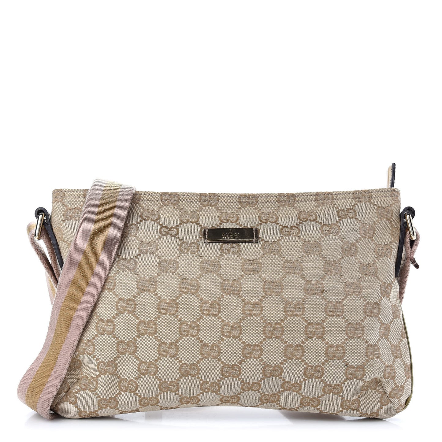 Metallic Monogram Web Small Flat Messenger Crossbody Pink Gold