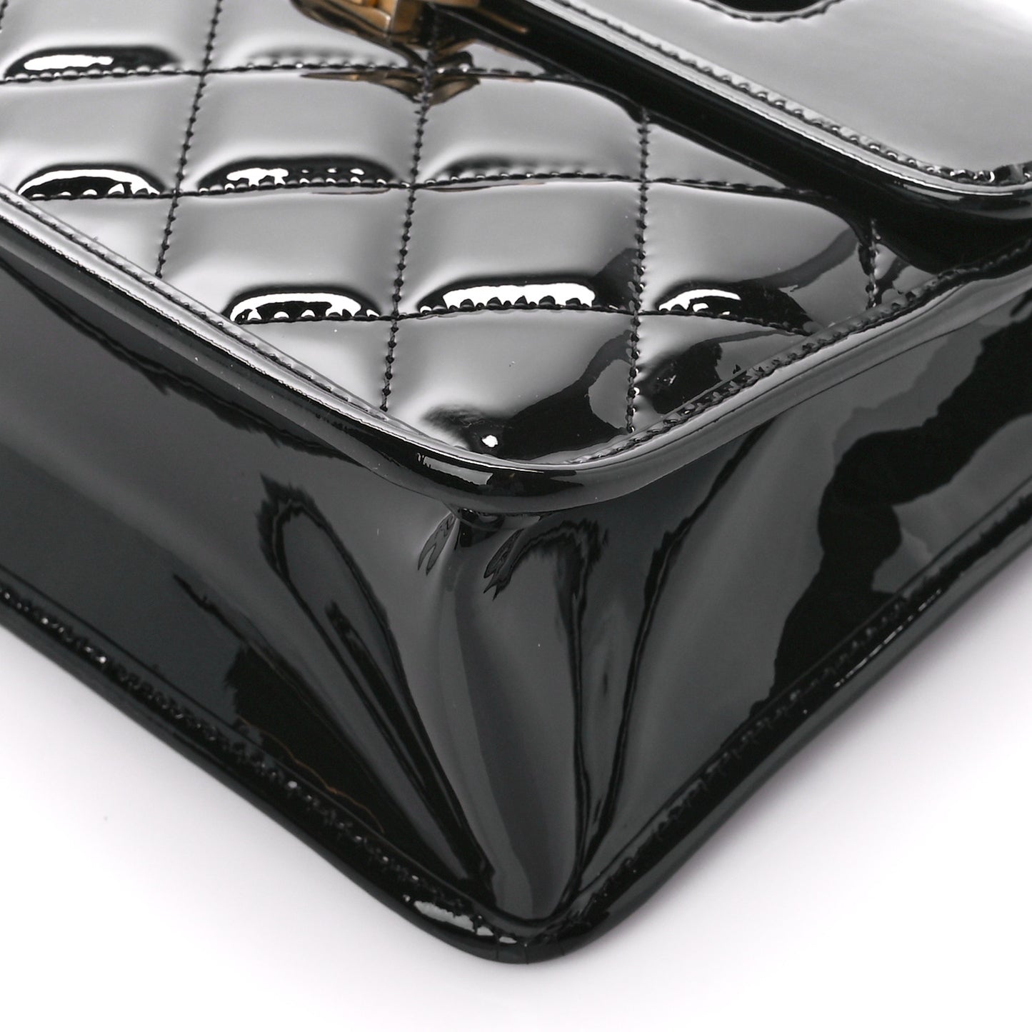 Patent Quilted Mini Graphic Catch Flap Black