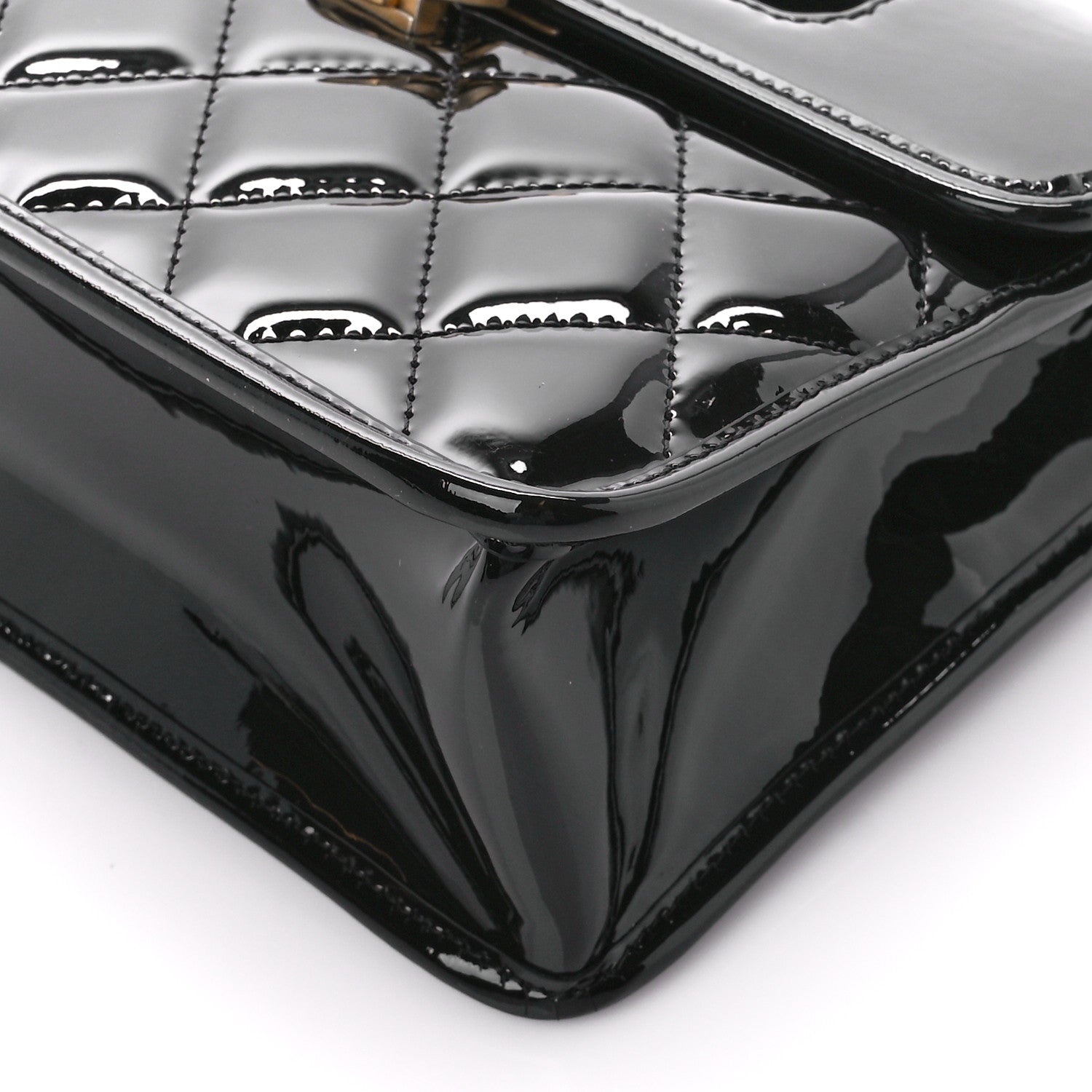 Chanel Patent Quilted Mini Graphic Catch Flap Black 12 of 13