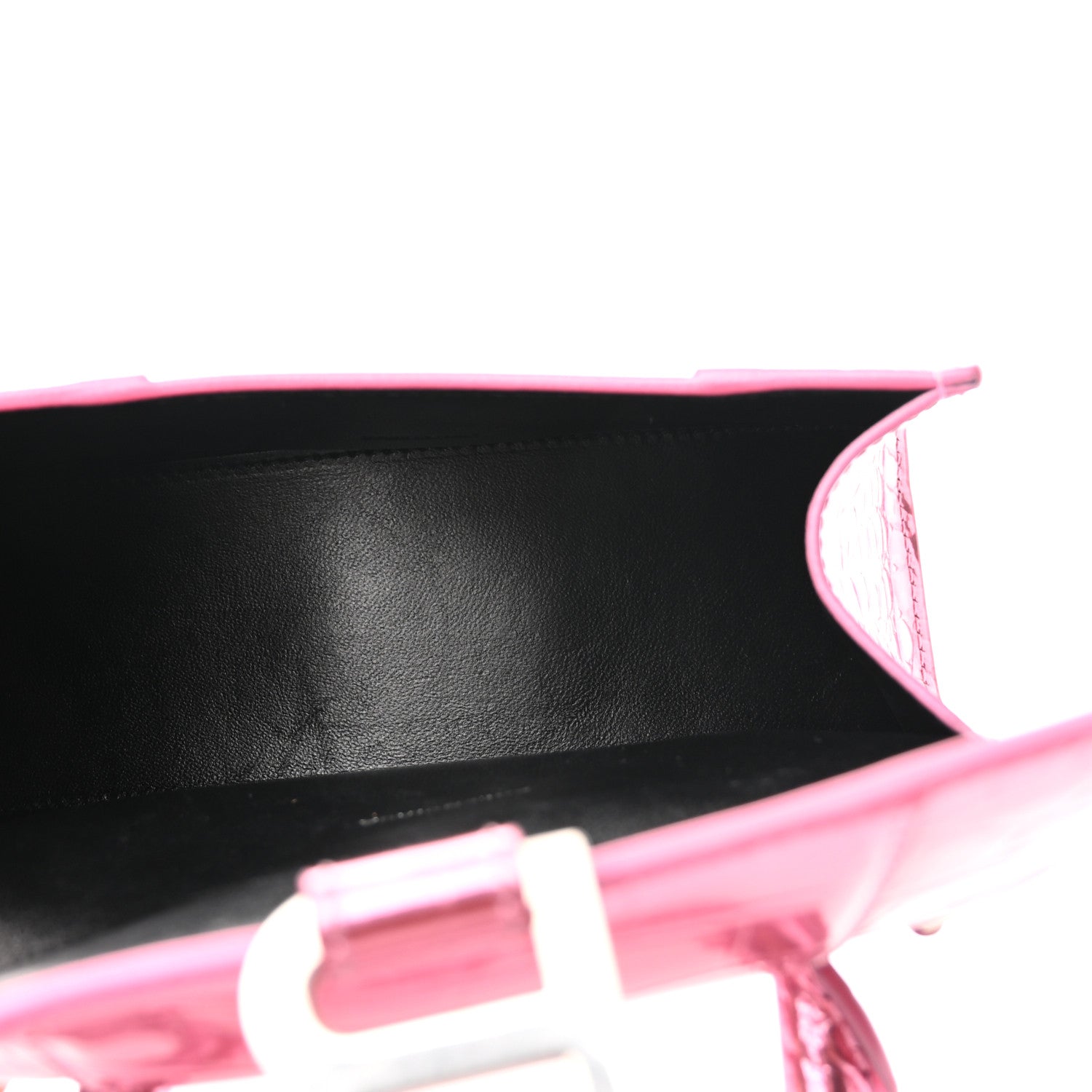 Balenciaga Metallic Shiny Calfskin Crocodile Embossed Hourglass Top Handle Bag XS Pink 5 of 11