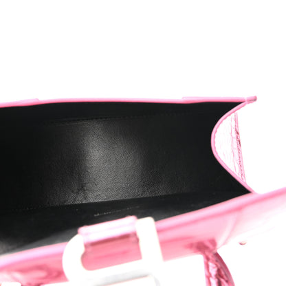 Balenciaga Metallic Shiny Calfskin Crocodile Embossed Hourglass Top Handle Bag XS Pink 5 of 11