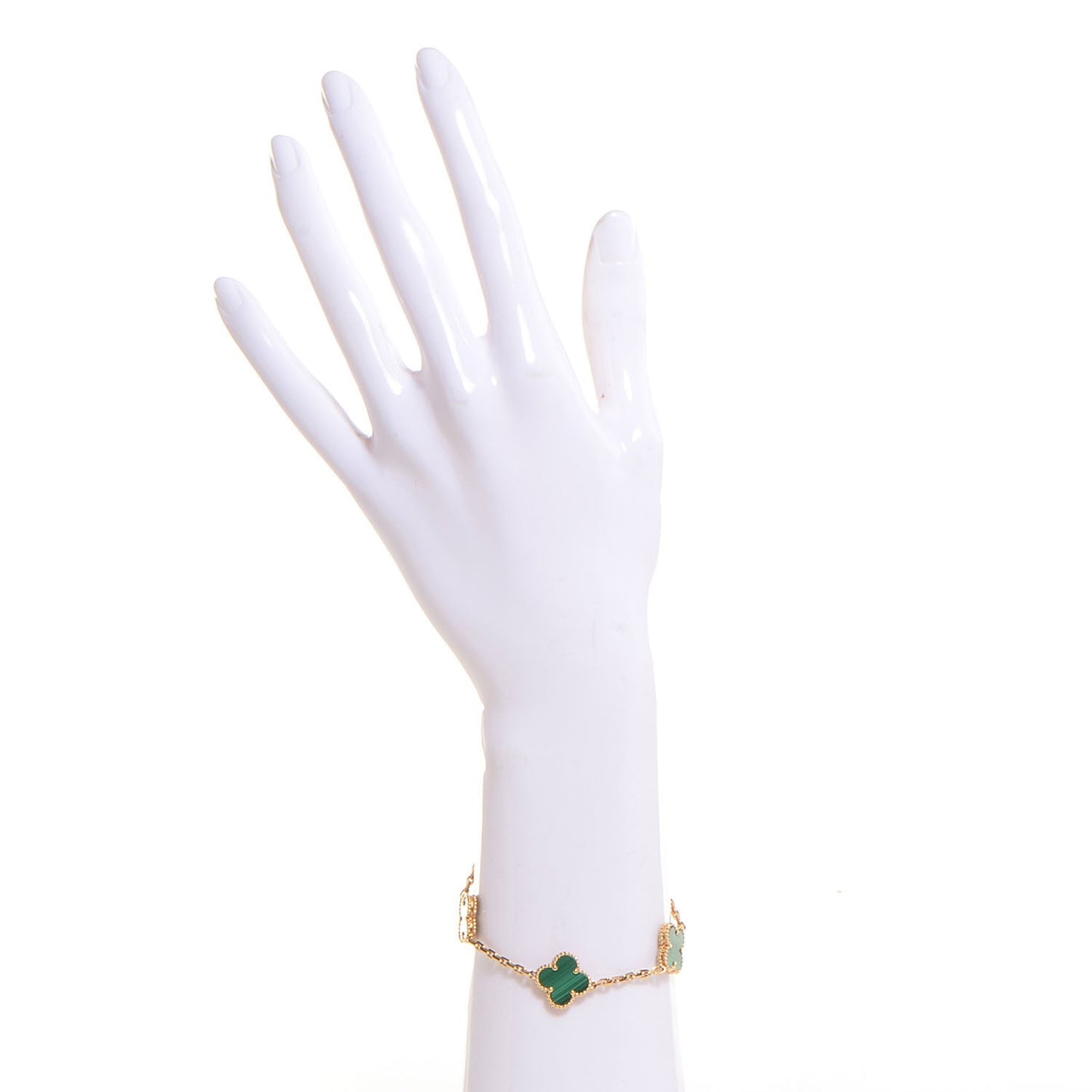 18K Yellow Gold Malachite 5 Motifs Vintage Alhambra Bracelet
