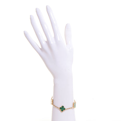 Van Cleef & Arpels 18K Yellow Gold Malachite 5 Motifs Vintage Alhambra Bracelet 2 of 8