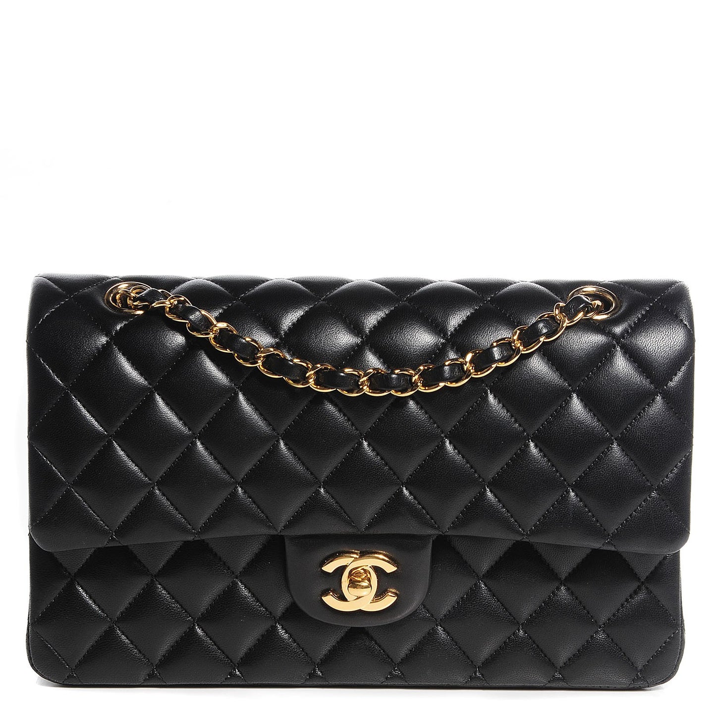 Lambskin Quilted Medium Double Flap Black