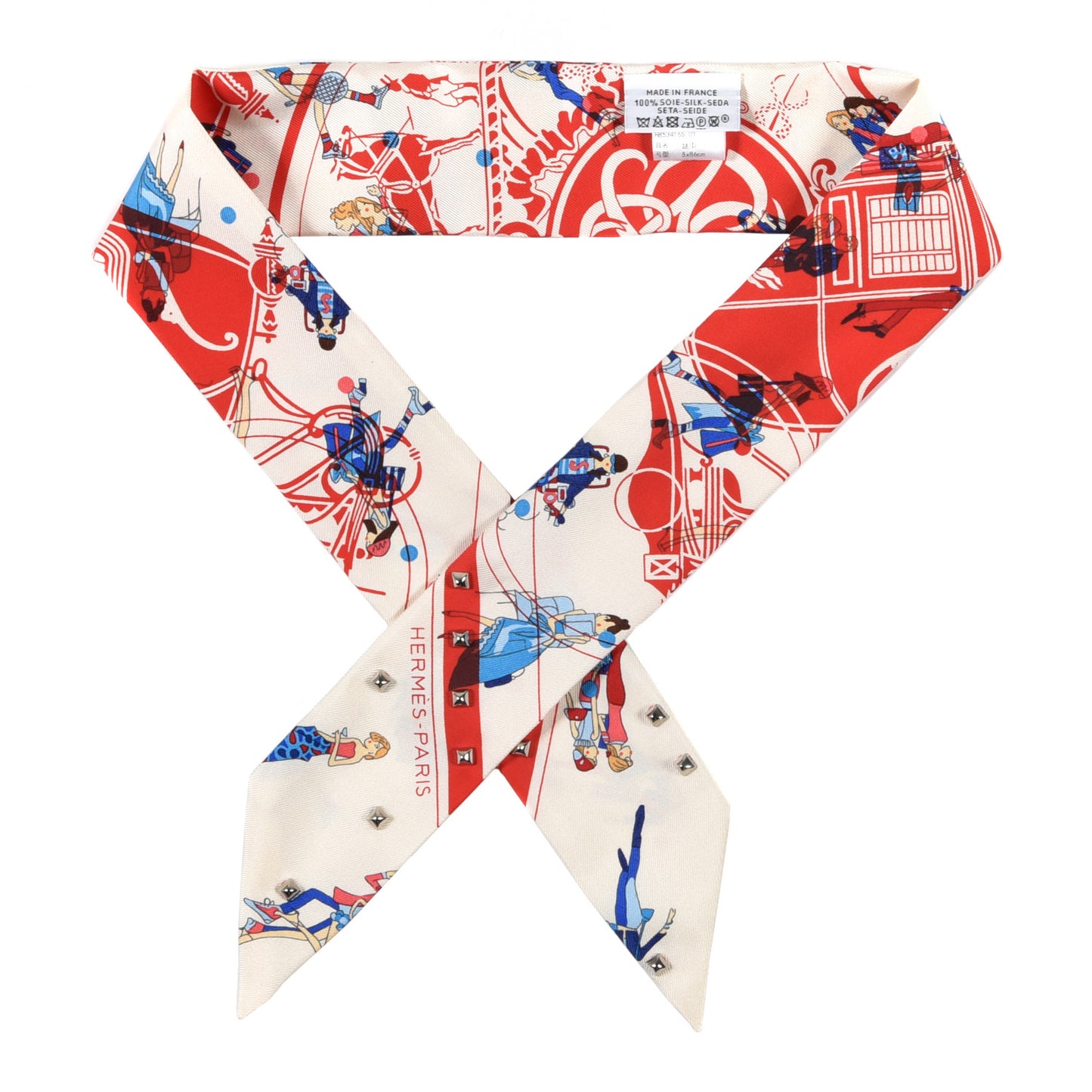 Silk Ex-Libris Les Parisiennes Studded Twilly Crème Rouge Bleu