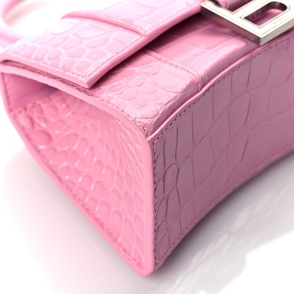 Balenciaga Shiny Calfskin Crocodile Embossed Hourglass Top Handle Bag XS Candy Pink 9 of 10