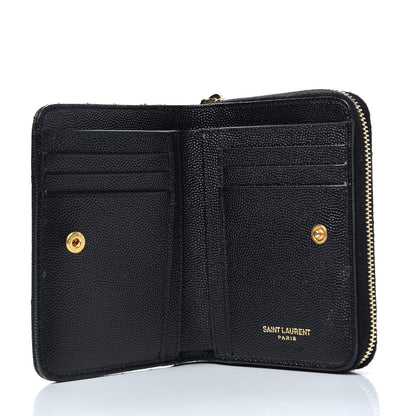 Saint Laurent Grain De Poudre Matelasse Chevron Monogram Compact Zip Around Wallet Black 5 of 7