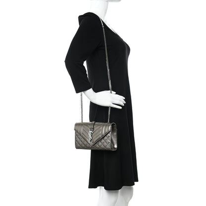 Saint Laurent Metallic Grain De Poudre Textured Mixed Matelasse Triquilt Small Monogram Satchel Piombo 2 of 9
