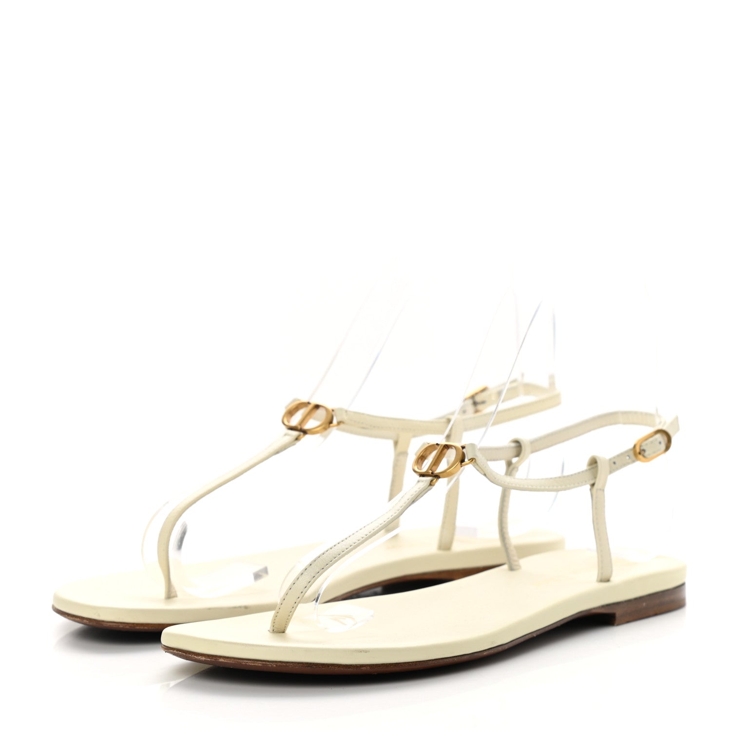 Christian Dior Lambskin Signature T-Strap Sandals 36 Off White 3 of 13