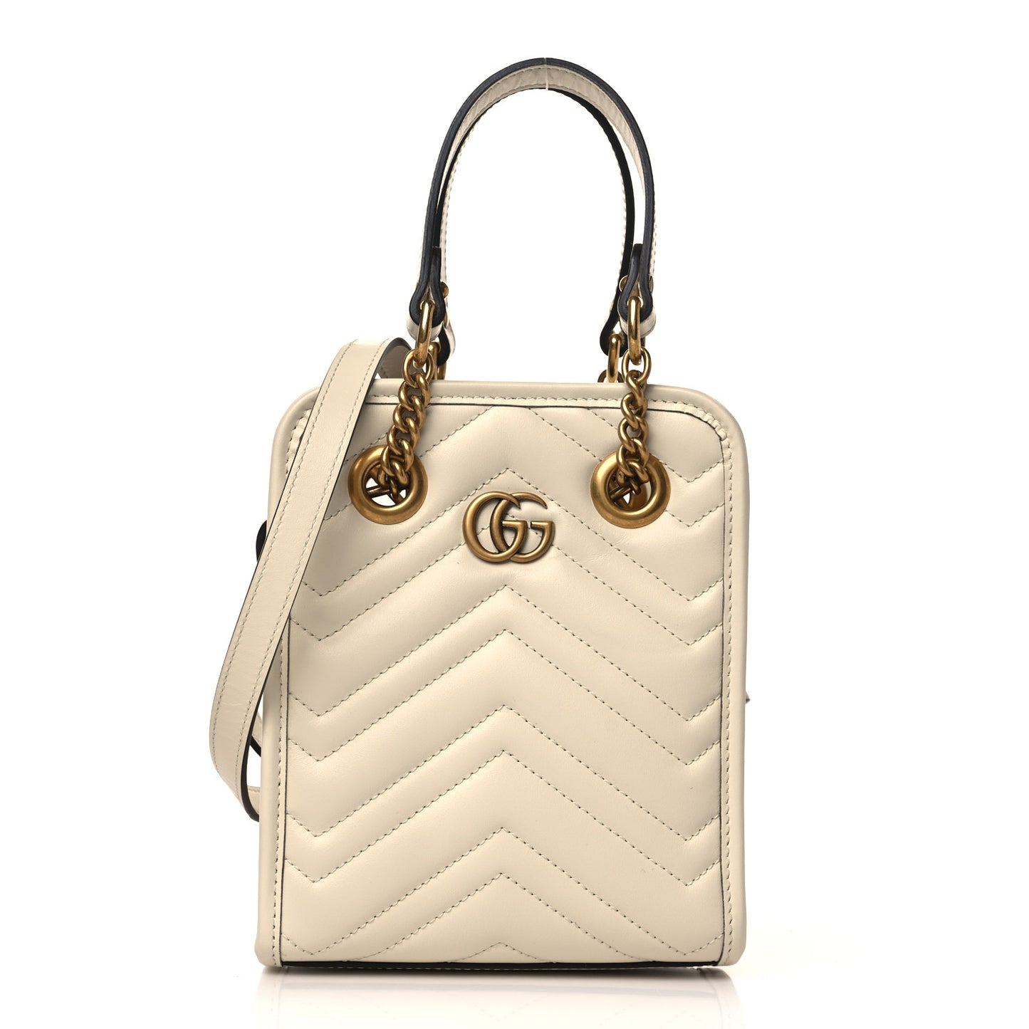 Calfskin Matelasse Chevron Mini GG Marmont Tote Mystic White