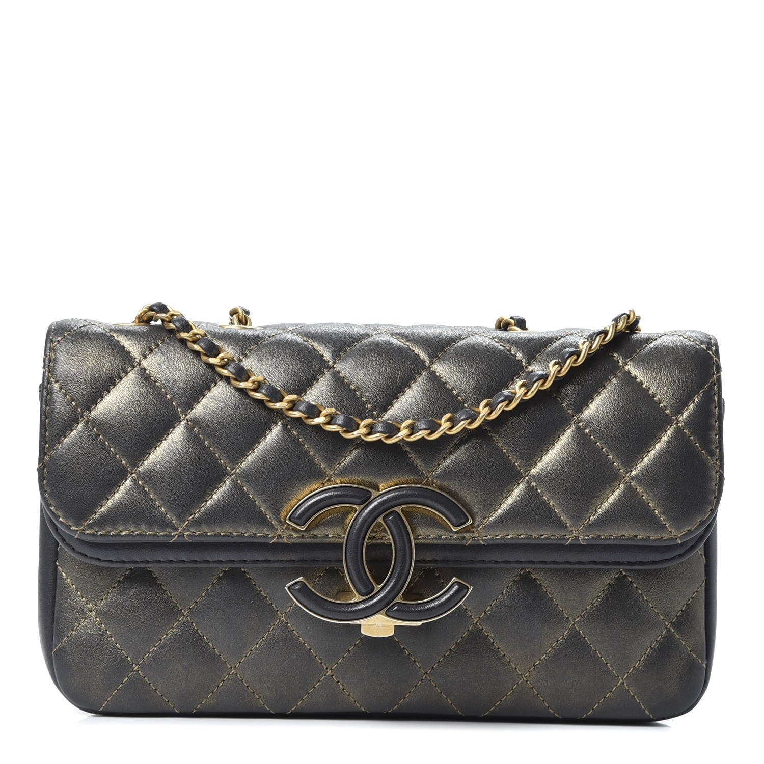 Chanel Metallic Calfskin Lambskin Quilted Small CC Chic Flap Dark Grey Gold 1 of 9