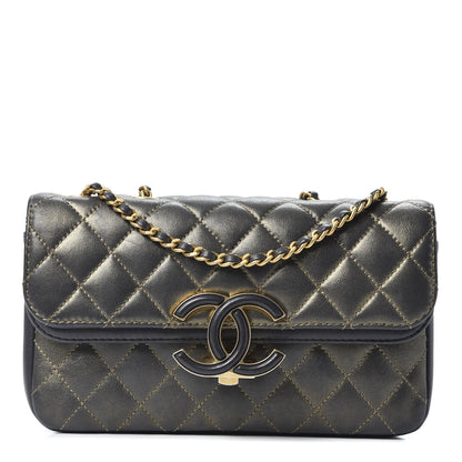 Chanel Metallic Calfskin Lambskin Quilted Small CC Chic Flap Dark Grey Gold 1 of 9