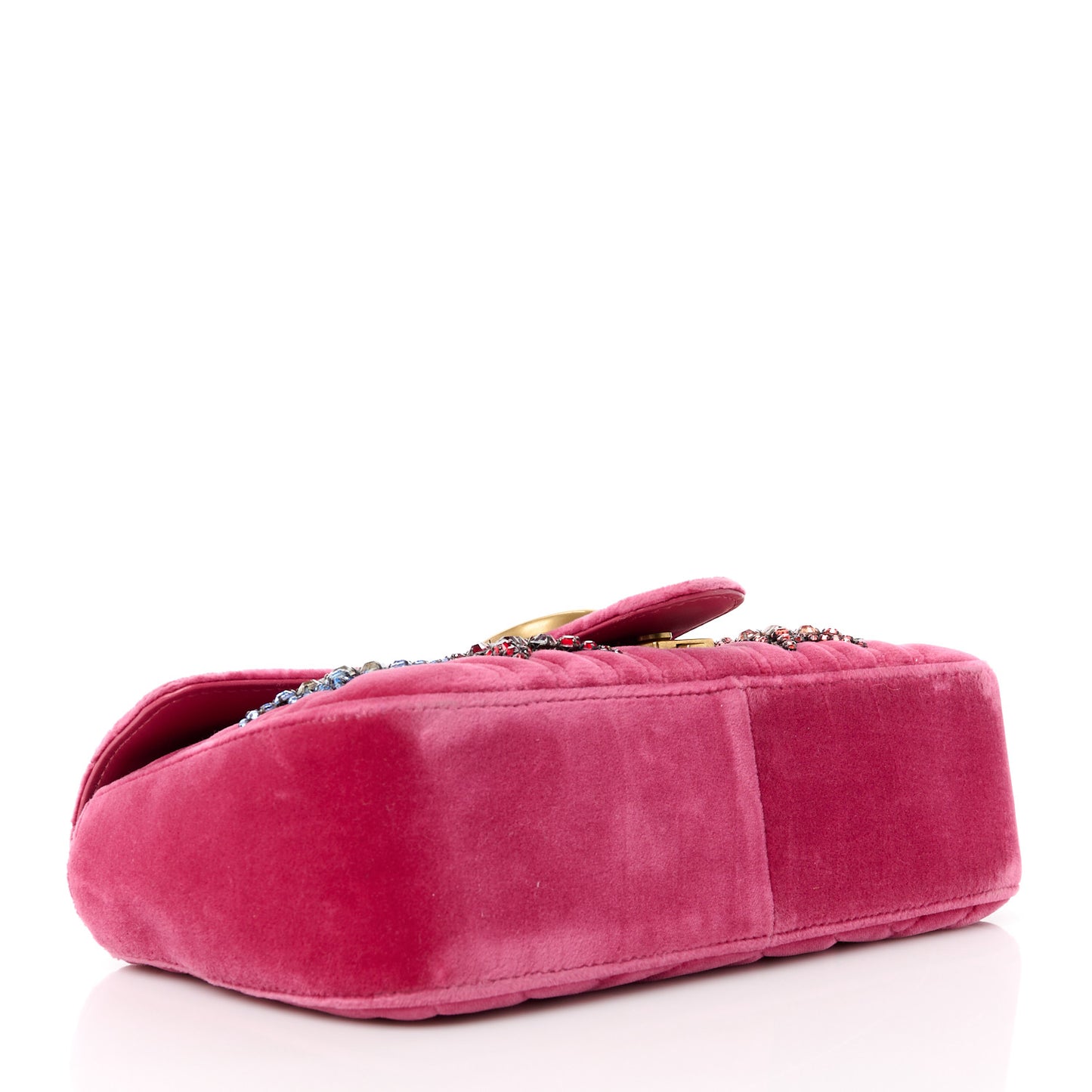 Velvet Matelasse Bow Embroidered Small GG Marmont Shoulder Bag Raspberry Rose